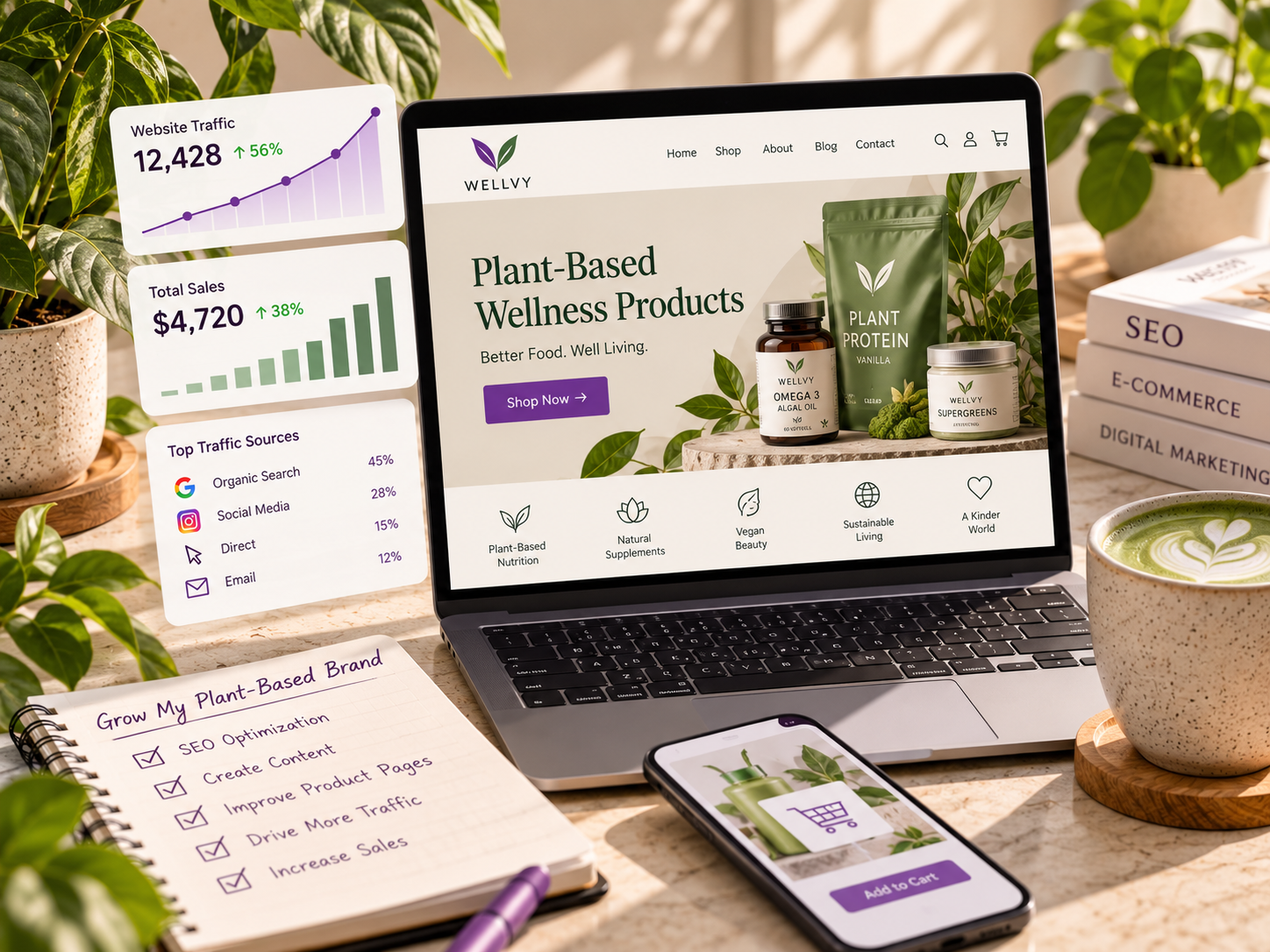 How to Increase Website Traffic and Sales for Plant-Based Brands plant based growth workspace